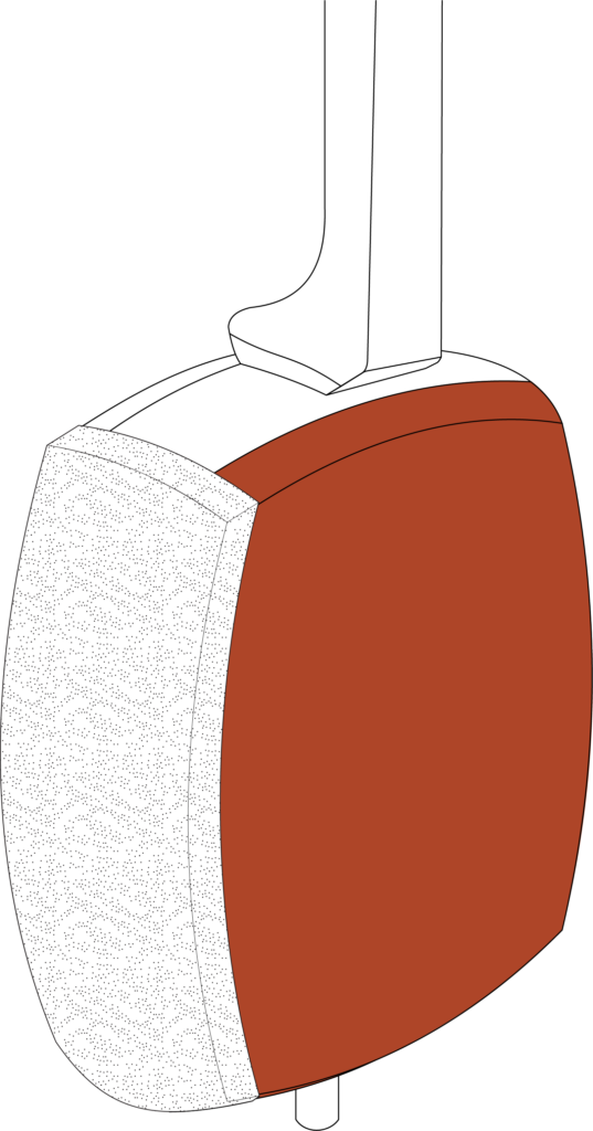 schematic shamisen body illustration with doukake and red highlighted front skin.
